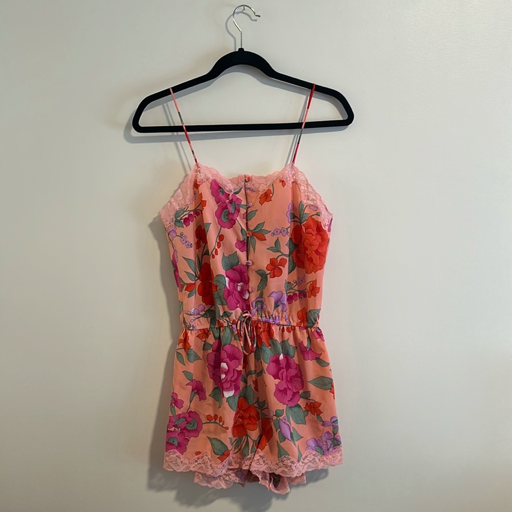 Vintage Gold Label Victoria Secret Coral Floral Romper Teddy